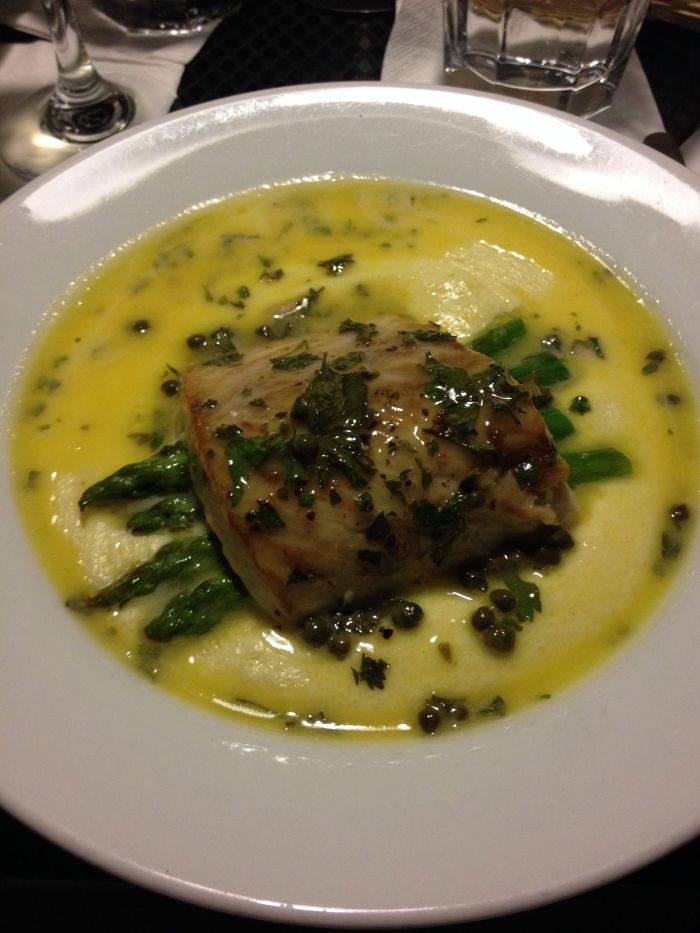 Tilipia over asparagus and polenta at Epicure