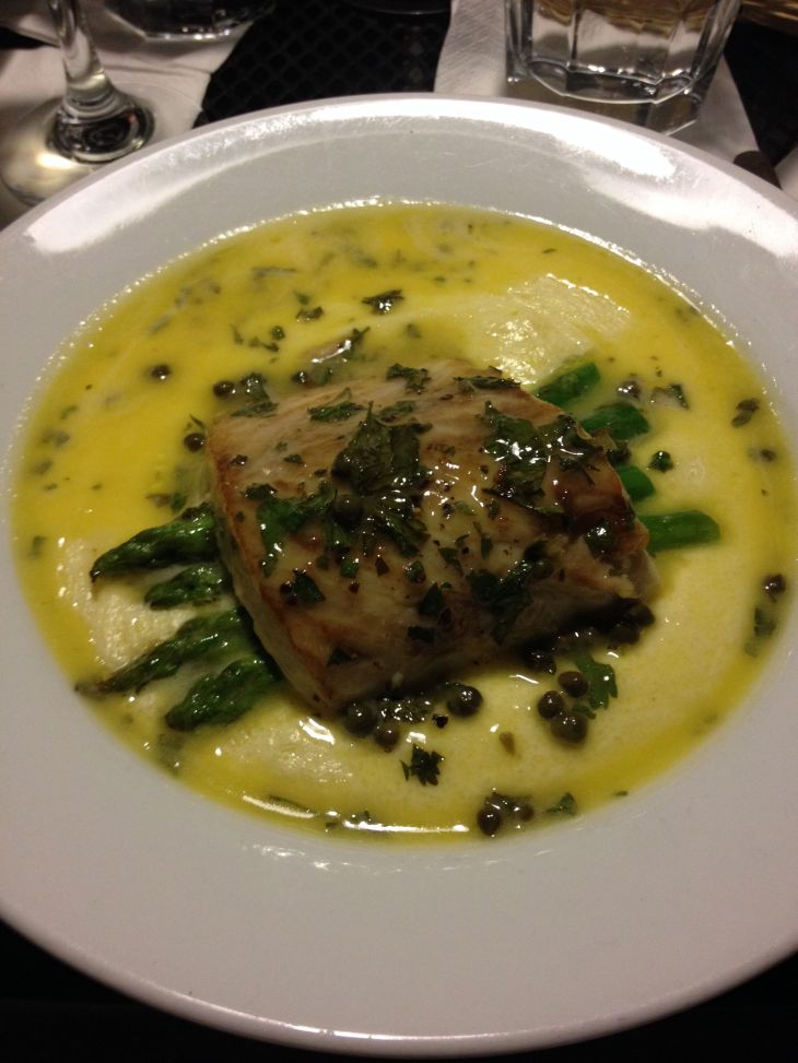 Tilipia over asparagus and polenta at Epicure