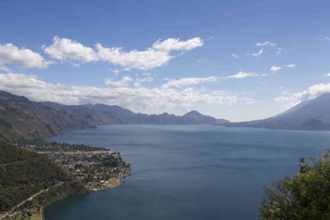 Lake Atitlán as seen from the road in the hills above the town of Panajachel, Guatemala.