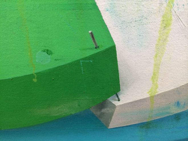 (Detail) Deborah Zlotsky, Tulips and chimneys, 2014, at Kathryn Markel Fine Arts through Oct. 11