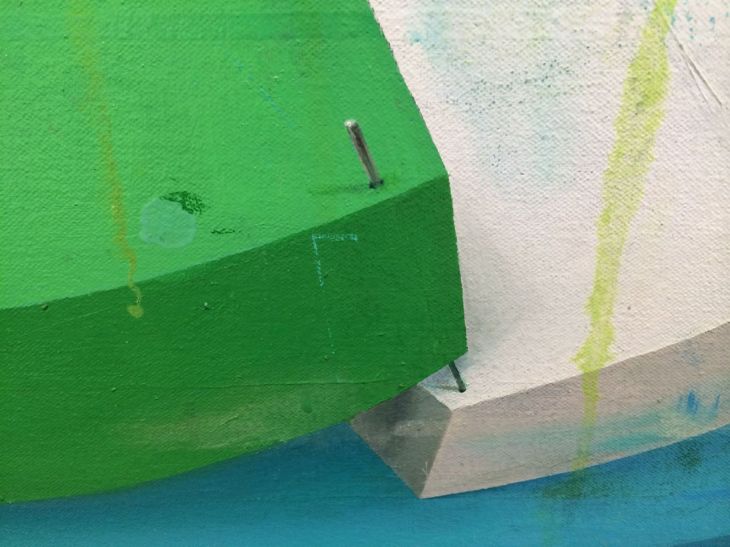 (Detail) Deborah Zlotsky, Tulips and chimneys, 2014, at Kathryn Markel Fine Arts through Oct. 11