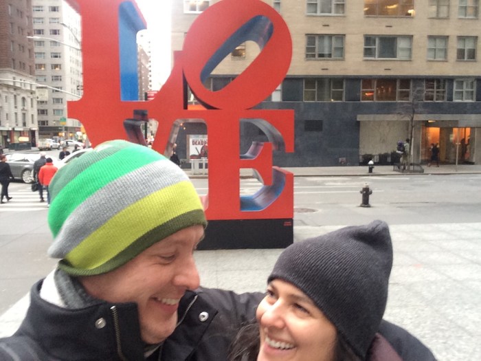 Michael and Deborah in front of Robert Indiana's "Love" sculpture at Sixth Avenue and 55th Street in Manhattan