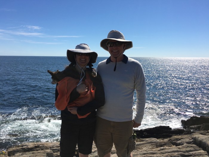 Vesta, Deb and Michael on the rocky coast of Maine